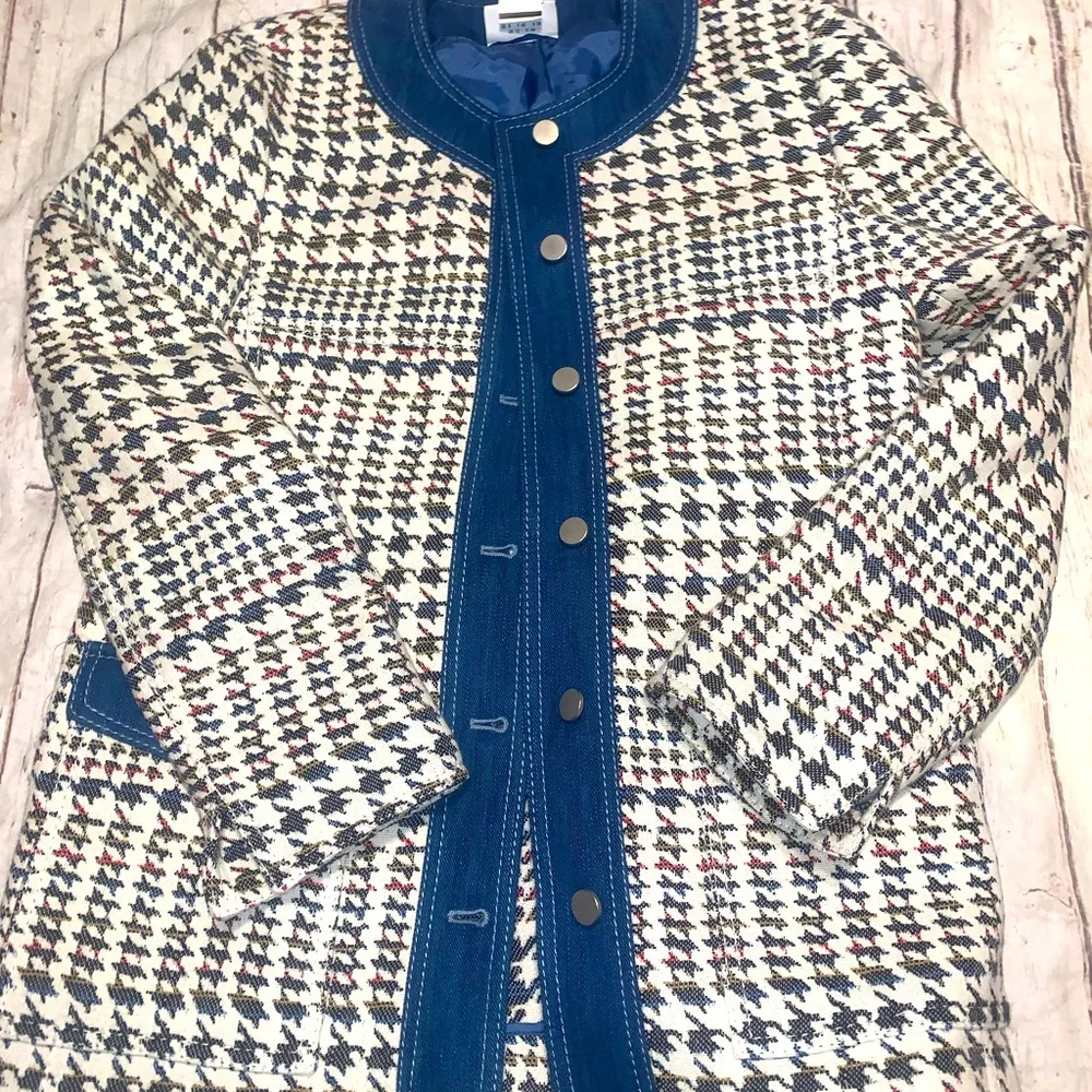 Akris Punto denim trim houndstooth Jacquard collarless Jacket 8 - Picture 6 of 11